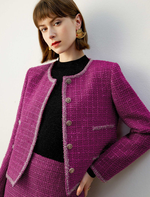 Sparkle Tweed Wool-Blend Cropped Jacket