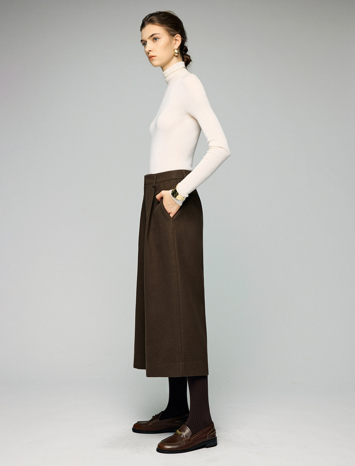 Double-Pleat Cuffed Cropped Wide-Leg Pants