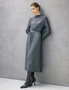 Ruched Stand-Collar Long Sleeve Fitted Dress