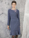 Geometric Plaid Beaded Bow Mermaid Midi Dress