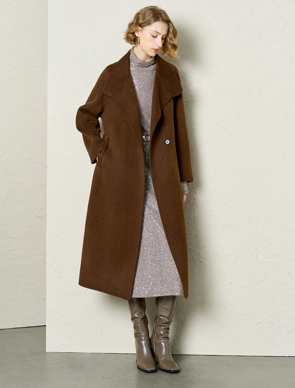 Wool-Alpaca Blend Self-Tie Wrap Coat