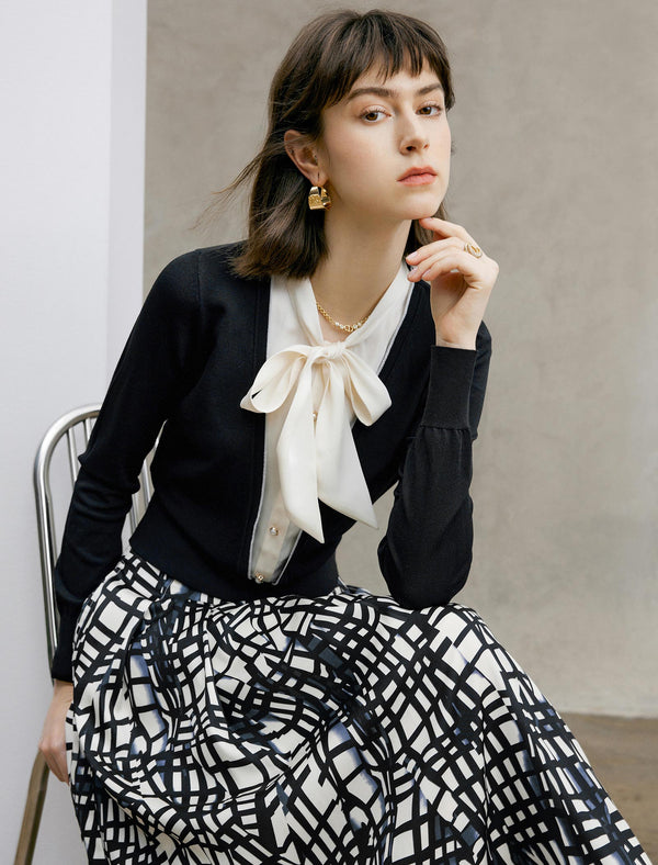 Faux Two-Piece Bow Detail Knit Top