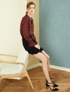 Burgundy Floral Print Ruffle Long Sleeve Blouse