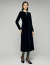 Velvet Keyhole Long Sleeve A-Line Midi Dress