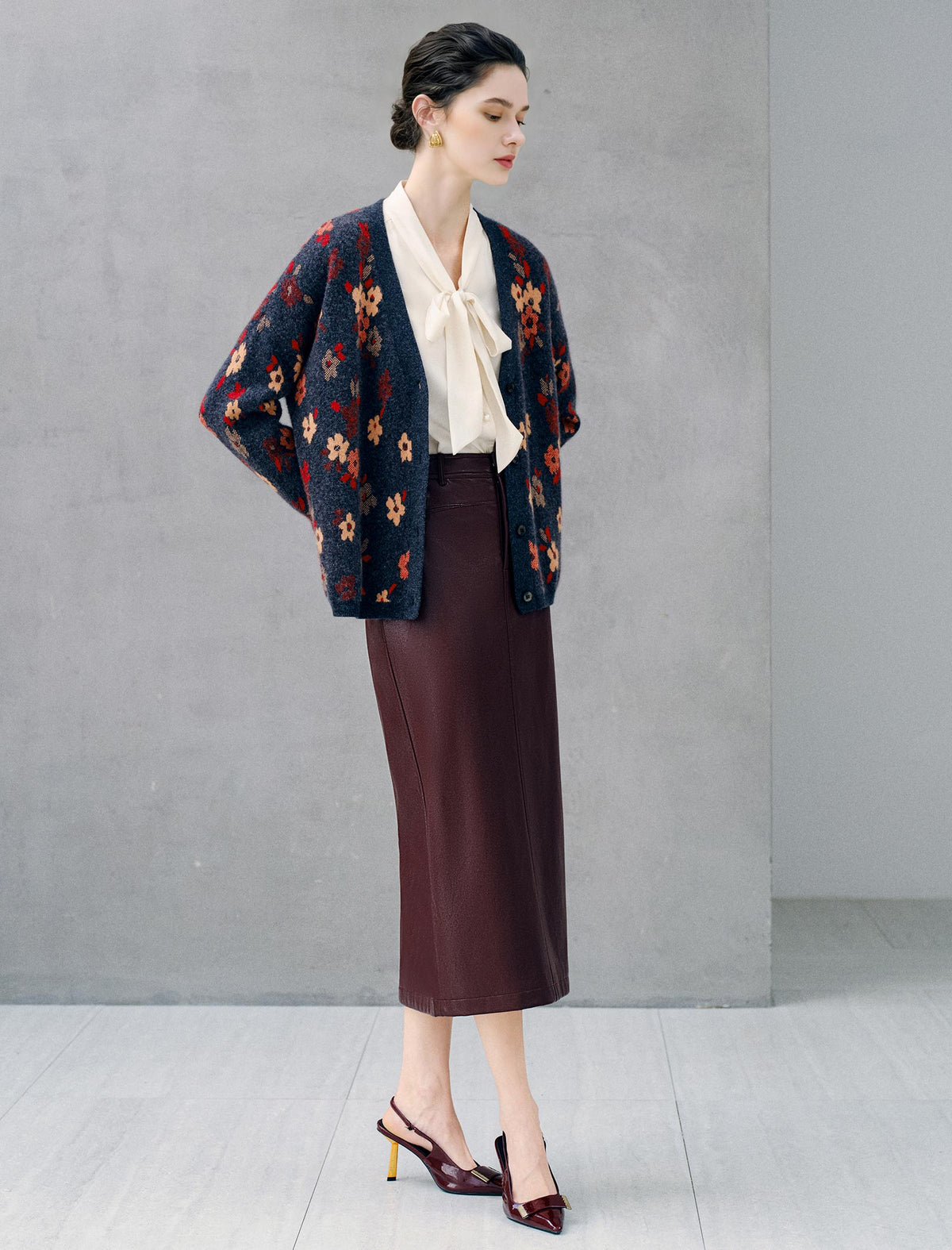 Floral V-Neck Button Front Knit Cardigan