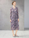Watercolor Plaid Wrap V-Neck Belted Midi Dress
