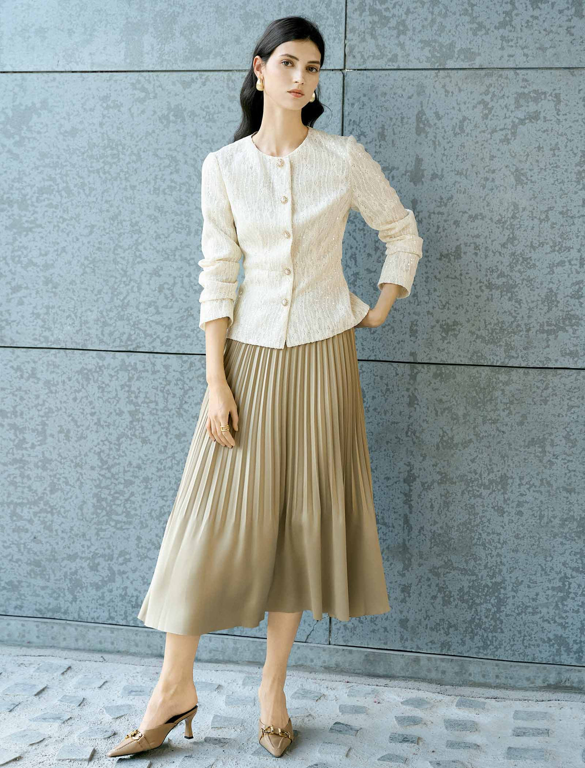 Ivory Sequin Lace Cropped Jacket