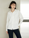 White Minimalist Loose Lapel Long-Sleeve Shirt