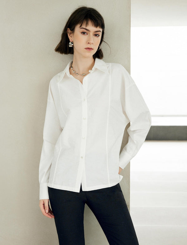 White Minimalist Loose Lapel Long-Sleeve Shirt
