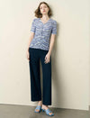 Striped Ruched Short‑Sleeve Top