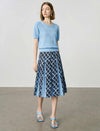 High-Waisted Geometric Print Pleated Midi Skirt