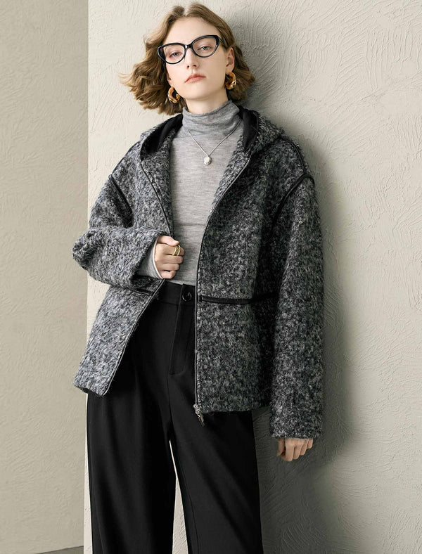 Hooded Tweed Wool-Blend Jacket