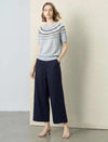 Fair Isle Lyocell Linen Blend Short Sleeve Knit Top