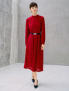 Lace Belted Long Sleeve Midi Dress