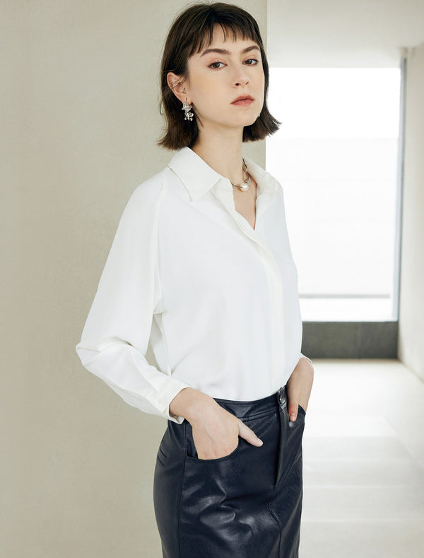 Blue Loose Lapel Long-Sleeve Shirt