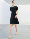 Lace Round Neck Waist-Cinched Dress