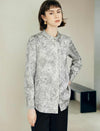 Marble-Print Mandarin Collar Blouse