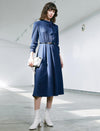 Solid Long Sleeve Belted Straight-Fit Dress