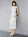 Hand-Embroidered Beaded Sleeveless Midi Sheath Dress