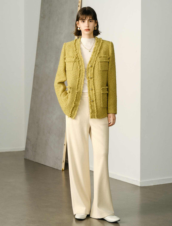 Tweed Wool-Blend V-Neck Jacket