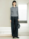 Ribbed Collared Side-Zip Fitted Knit Pullover