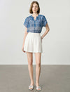 Blue Batik Print Short-Sleeve Blouse