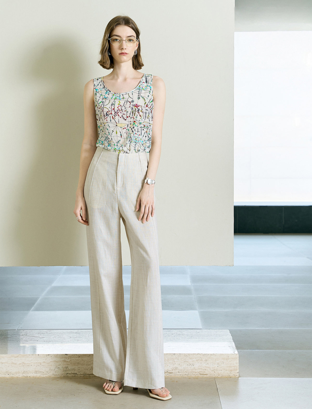 High Waisted Linen Blend Wide Leg Pants