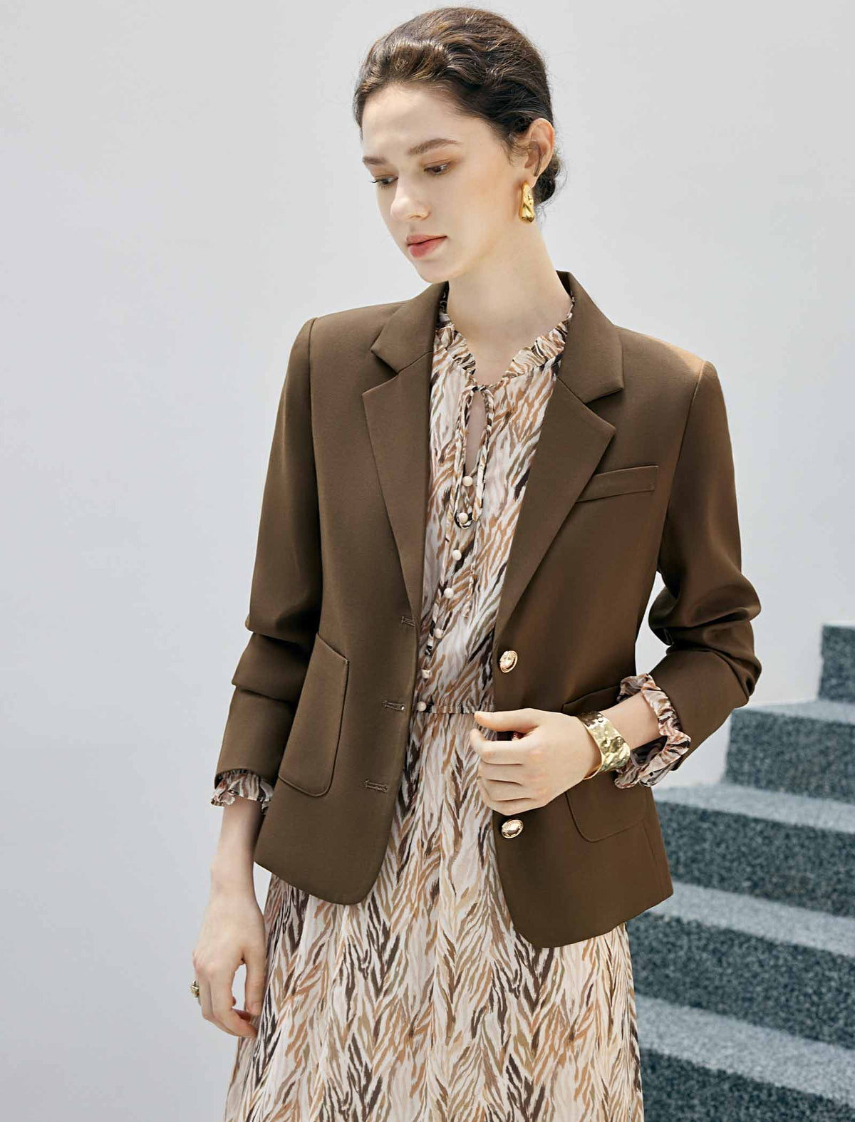 Double Breasted Notched Lapel Tailored Blazer