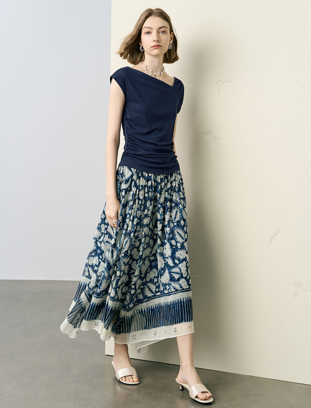 Floral Print Asymmetrical Midi Skirt