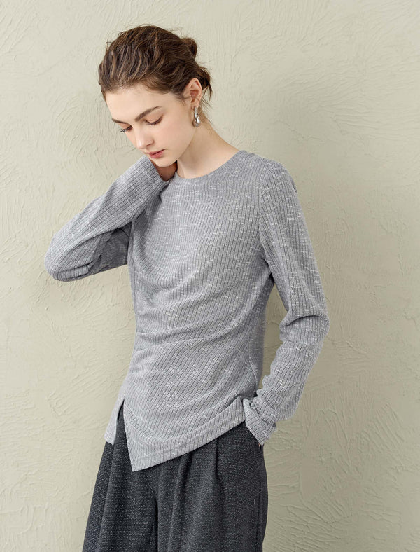 Ribbed Asymmetric Long Sleeve Top
