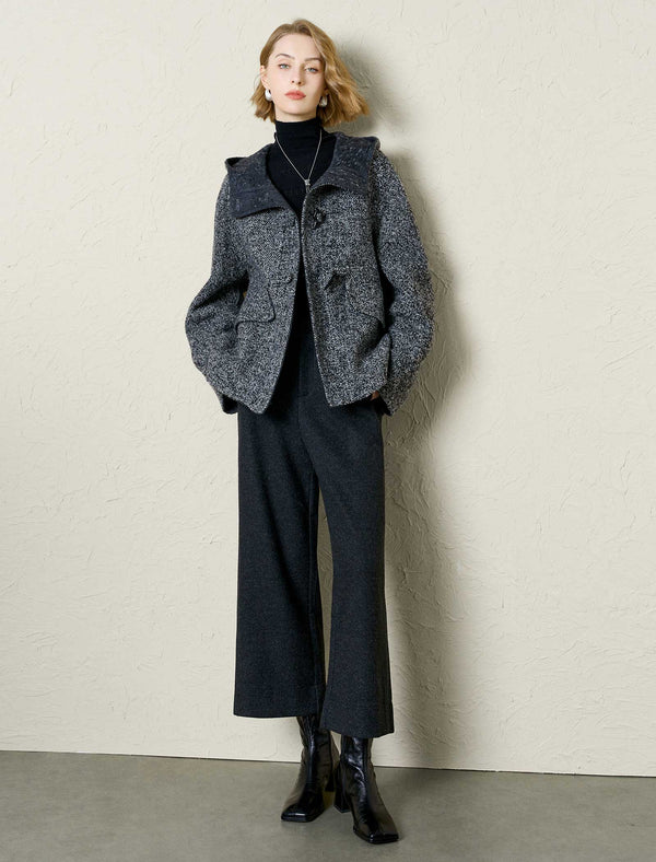 Wool-Blend Hooded Toggle Jacket