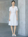 White Geometric Lace V-Neck Short Sleeve Fit And Flare Midi Dress