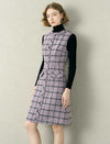 Tweed Plaid Round Neck Sleeveless Dress