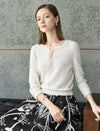 Tencel Eyelet Knit Tie-Neck Sweater