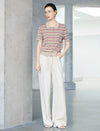 Vintage Striped Collared Short Sleeve Knit Cardigan Top