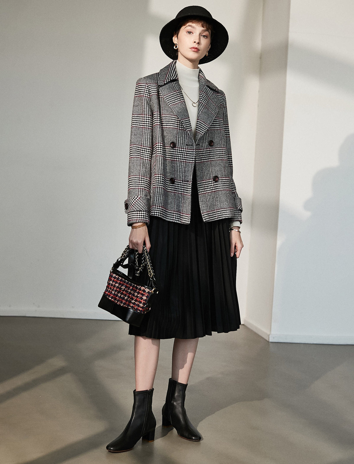 Wool Blend Plaid Collared Top