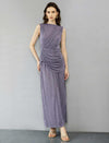 Classic Pleated Ruched Sleeveless Maxi Dress