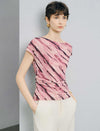 Pink Abstract Print Ruched Waist Top