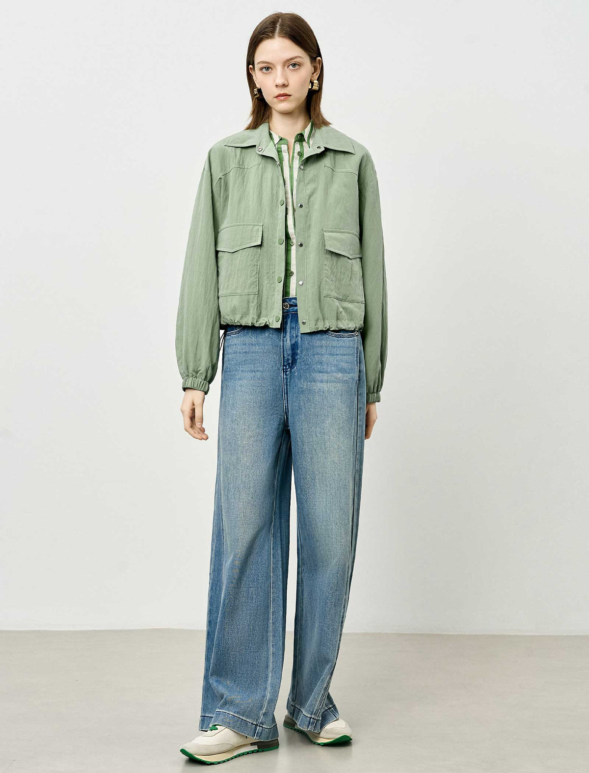 Sage Green Cropped Utility Cargo Jacket