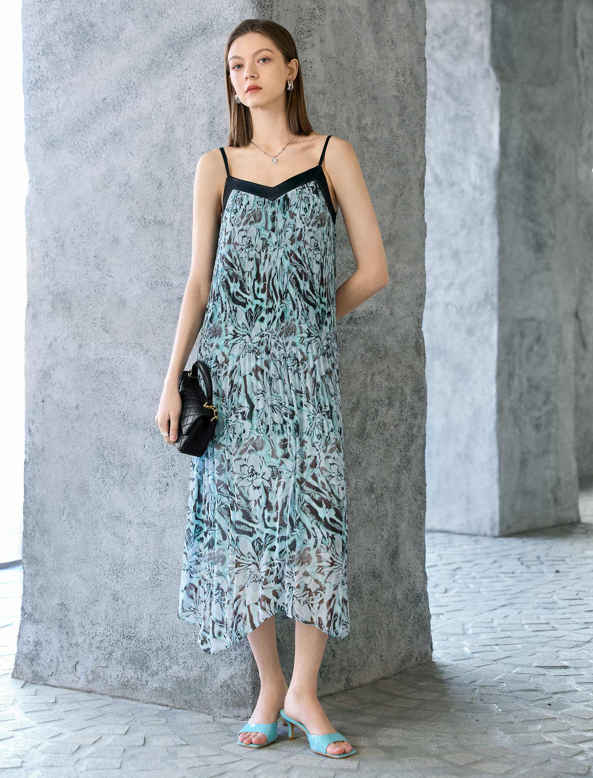 Sleeveless Floral Print Midi Slip Dress