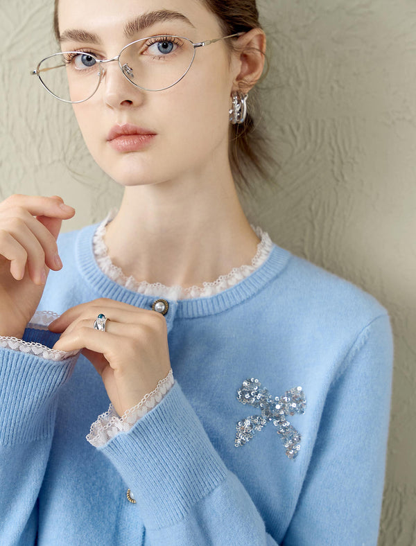 Lace-Trimmed Wool Cardigan
