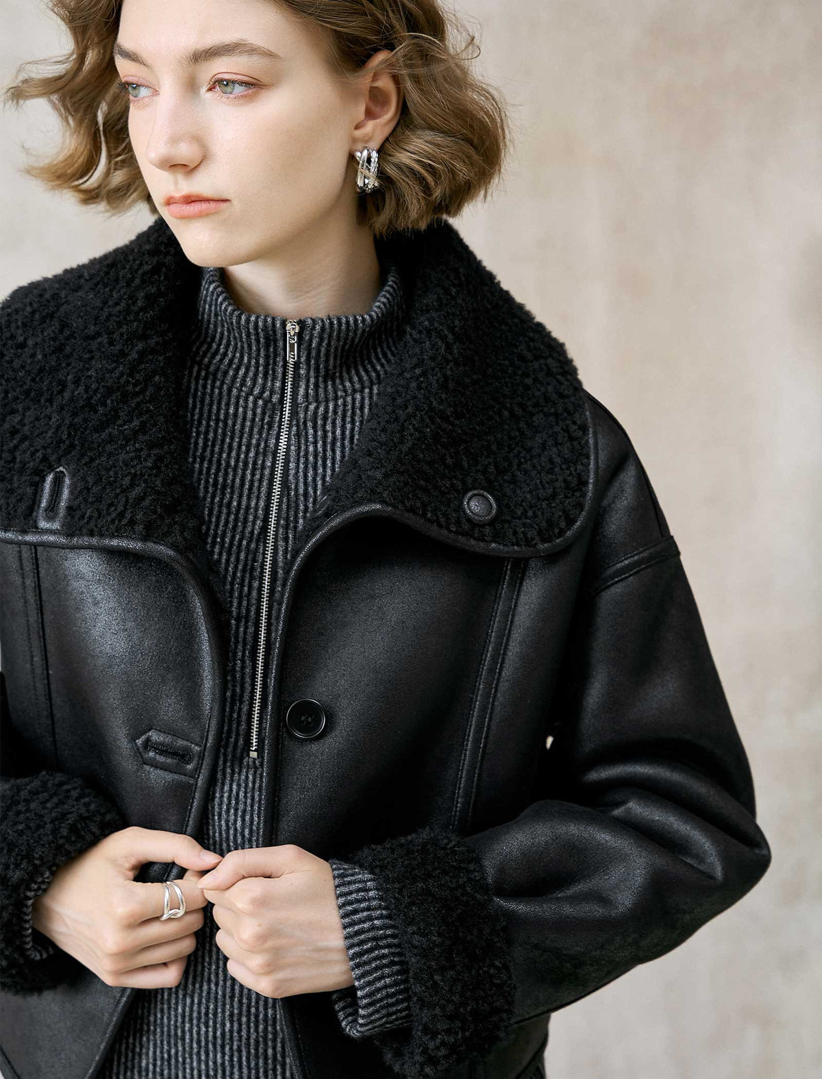 Reversible Faux Shearling Cropped Jacket