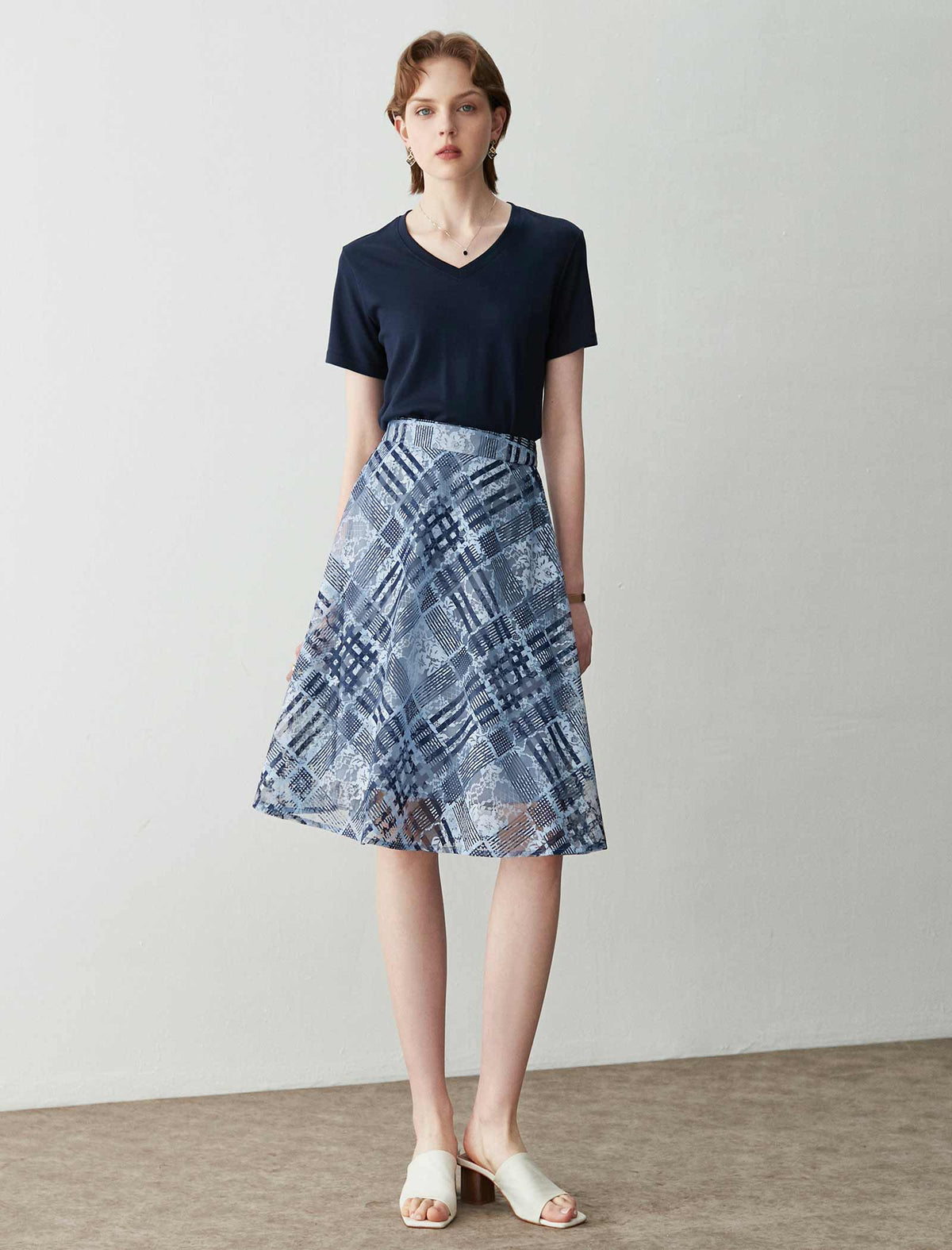 Plaid Lace A-Line Skirt