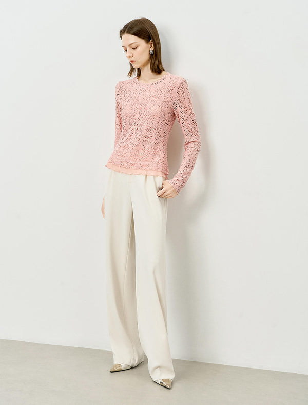 Pink Lace Long Sleeve Top