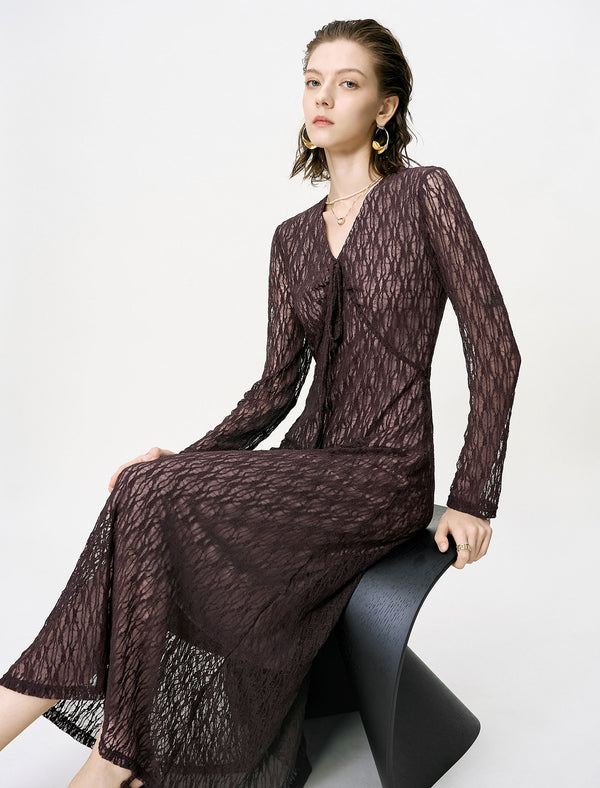 Lace Front Tie Maxi Dress