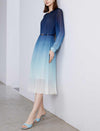 Blue Ombre Pleated Midi Dress