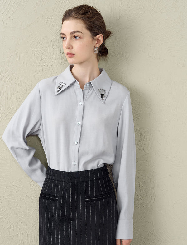 Embellished Collar Button-Down Shirt