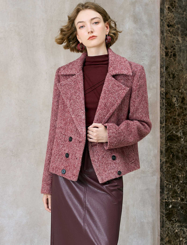 Wool-Blend Double-Breasted Lapel Jacket