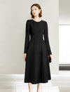 Black A-Line Long Sleeve Midi Dress