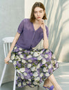 Cotton Purple Floral Print A-Line Midi Skirt